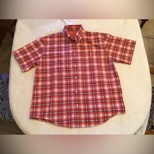 Wrangler Orange and White Plaid Button Down Shirt